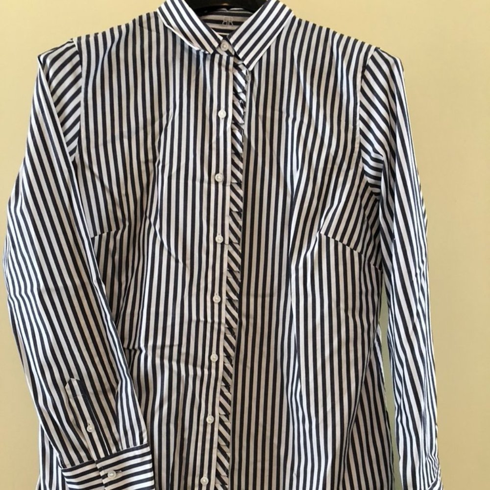 Banana Rep. Striped Ruffle Button Front Shirt (16)